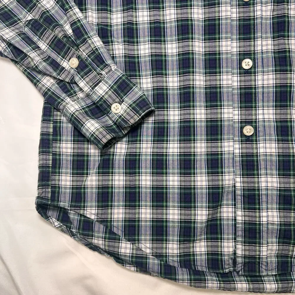 Ralph Lauren Shirt Boys Size M (10-12) Blue Green Tartan Plaid Button Down Polo